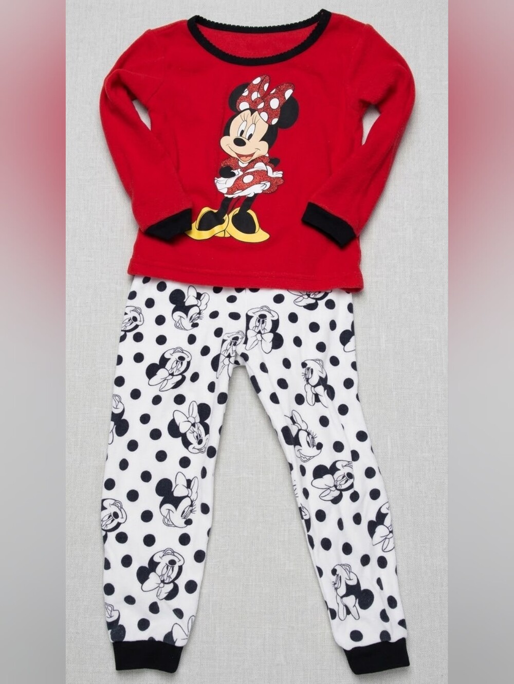 Disney Red Minnie Mouse Top with Black & White Polka Dot Leggings Pajama Set